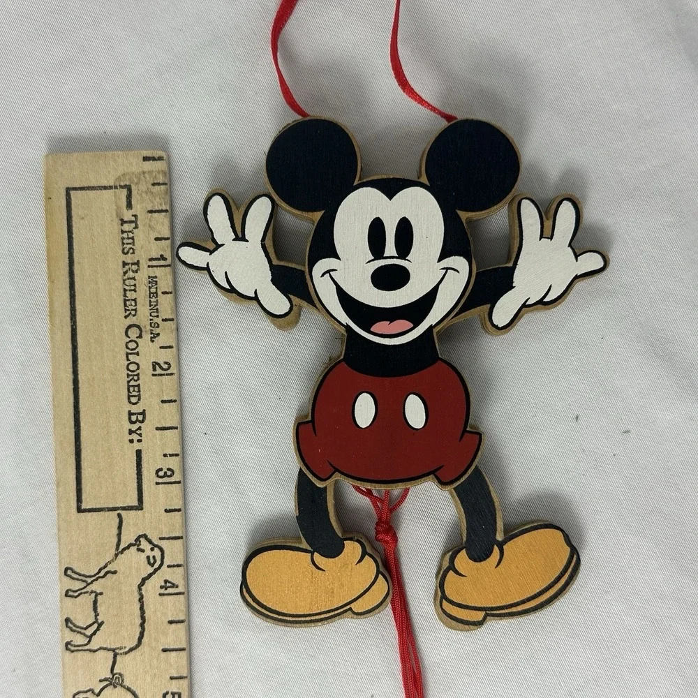 Vintage 1990's Kurt Adler‎ Walt Disney Mickey Mouse Wooden Ornament Pull Toy